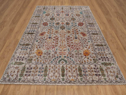 Transitional hand-knotted wool/silk rug in Ivory, 8' x 9'11" — SKU O092053 (view 2)