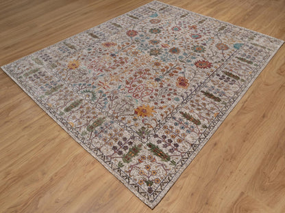 Transitional hand-knotted wool/silk rug in Ivory, 8' x 9'11" — SKU O092053 (view 3)