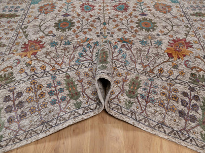 Transitional hand-knotted wool/silk rug in Ivory, 8' x 9'11" — SKU O092053 (view 5)