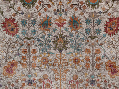 Transitional hand-knotted wool/silk rug in Ivory, 8' x 9'11" — SKU O092053 (view 8)