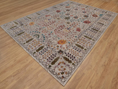 Ivory 9'11" x 14'0" Transitional Hand knotted Wool/Silk Rug - Sku: O092054