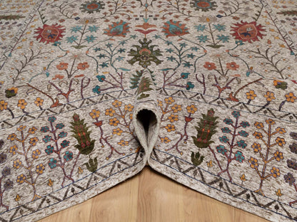 Ivory 9'11" x 14'0" Transitional Hand knotted Wool/Silk Rug - Sku: O092054