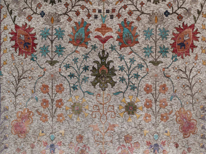 Ivory 9'11" x 14'0" Transitional Hand knotted Wool/Silk Rug - Sku: O092054