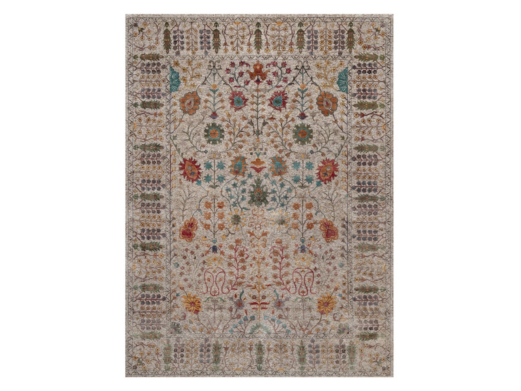Transitional hand-knotted wool/silk rug in Ivory, 8'11" x 12'2" — SKU O092055