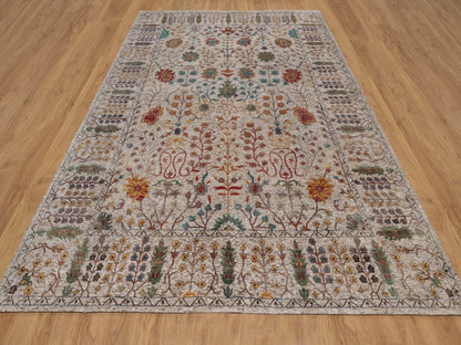 Ivory 8'11" x 12'2" Transitional Hand knotted Wool/Silk Rug - Sku: O092055