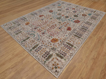 Ivory 8'11" x 12'2" Transitional Hand knotted Wool/Silk Rug - Sku: O092055
