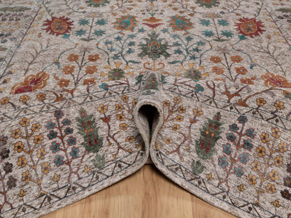 Ivory 8'11" x 12'2" Transitional Hand knotted Wool/Silk Rug - Sku: O092055
