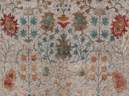 Ivory 8'11" x 12'2" Transitional Hand knotted Wool/Silk Rug - Sku: O092055