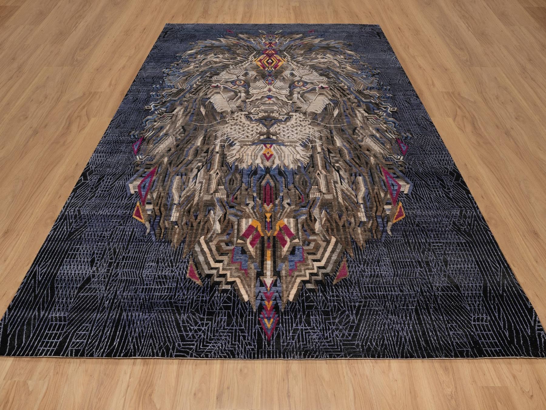 Black 9'0" x 12'1" Modern and Contemporary Hand knotted Wool/Silk Rug - Sku: O092056
