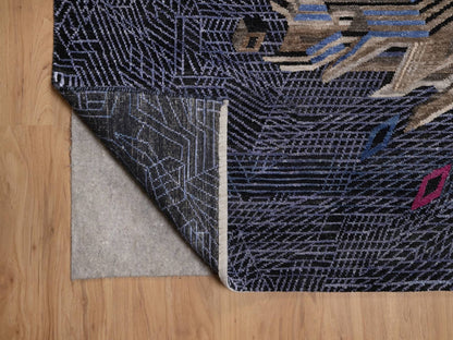 Black 9'0" x 12'1" Modern and Contemporary Hand knotted Wool/Silk Rug - Sku: O092056