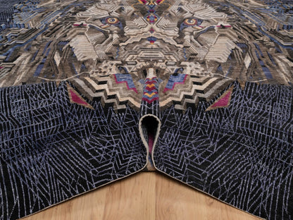 Black 9'0" x 12'1" Modern and Contemporary Hand knotted Wool/Silk Rug - Sku: O092056