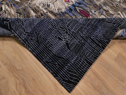 Black 9'0" x 12'1" Modern and Contemporary Hand knotted Wool/Silk Rug - Sku: O092056