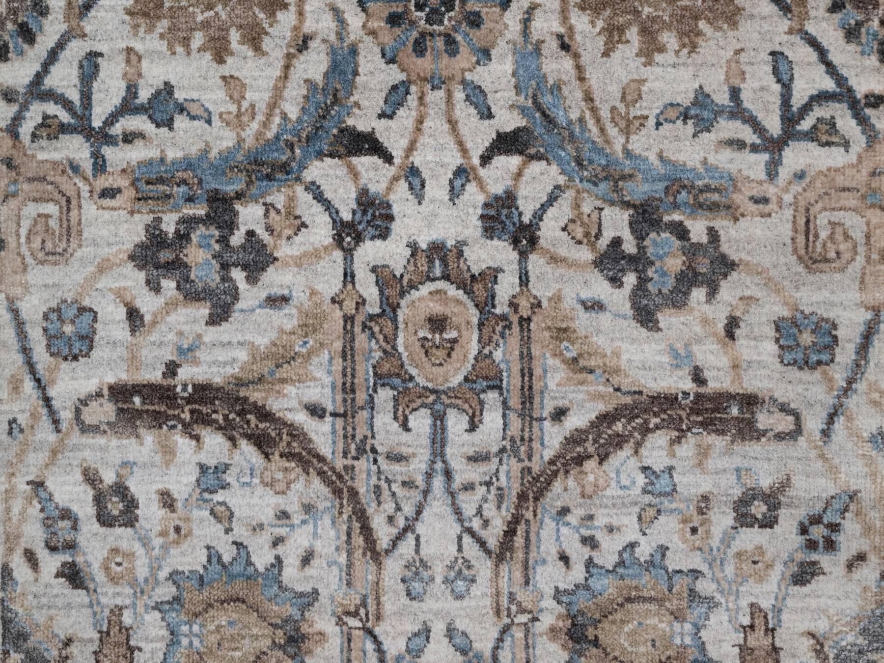 Transitional hand-knotted wool/silk runner in Gray, 2'6" x 6'1" — SKU O092062 (view 5)