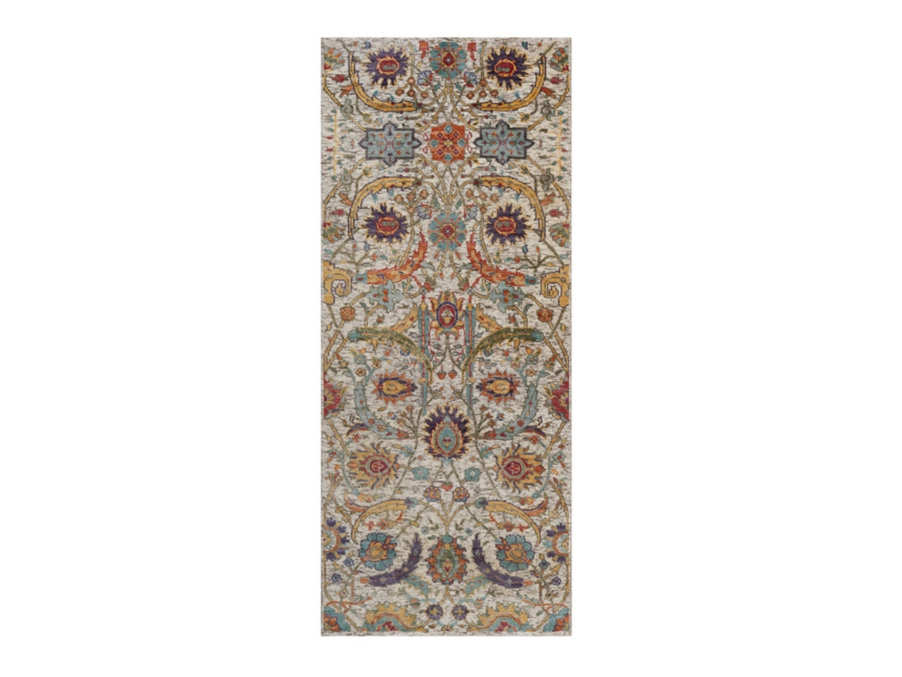 Transitional hand-knotted wool/silk runner in Ivory, 2'6" x 6' — SKU O092065