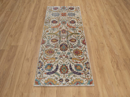 Transitional hand-knotted wool/silk runner in Ivory, 2'6" x 6' — SKU O092065 (view 2)