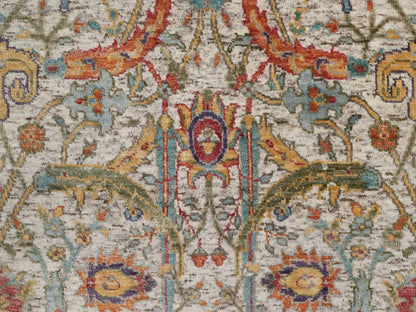 Transitional hand-knotted wool/silk runner in Ivory, 2'6" x 6' — SKU O092065 (view 5)