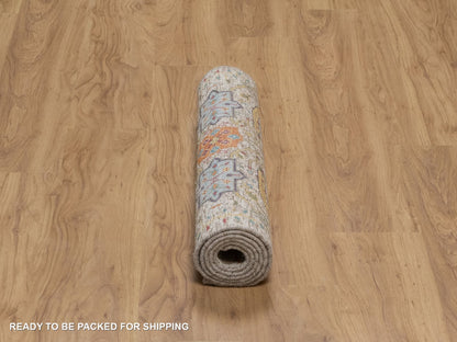 Transitional hand-knotted wool/silk runner in Ivory, 2'6" x 6' — SKU O092065 (view 6)