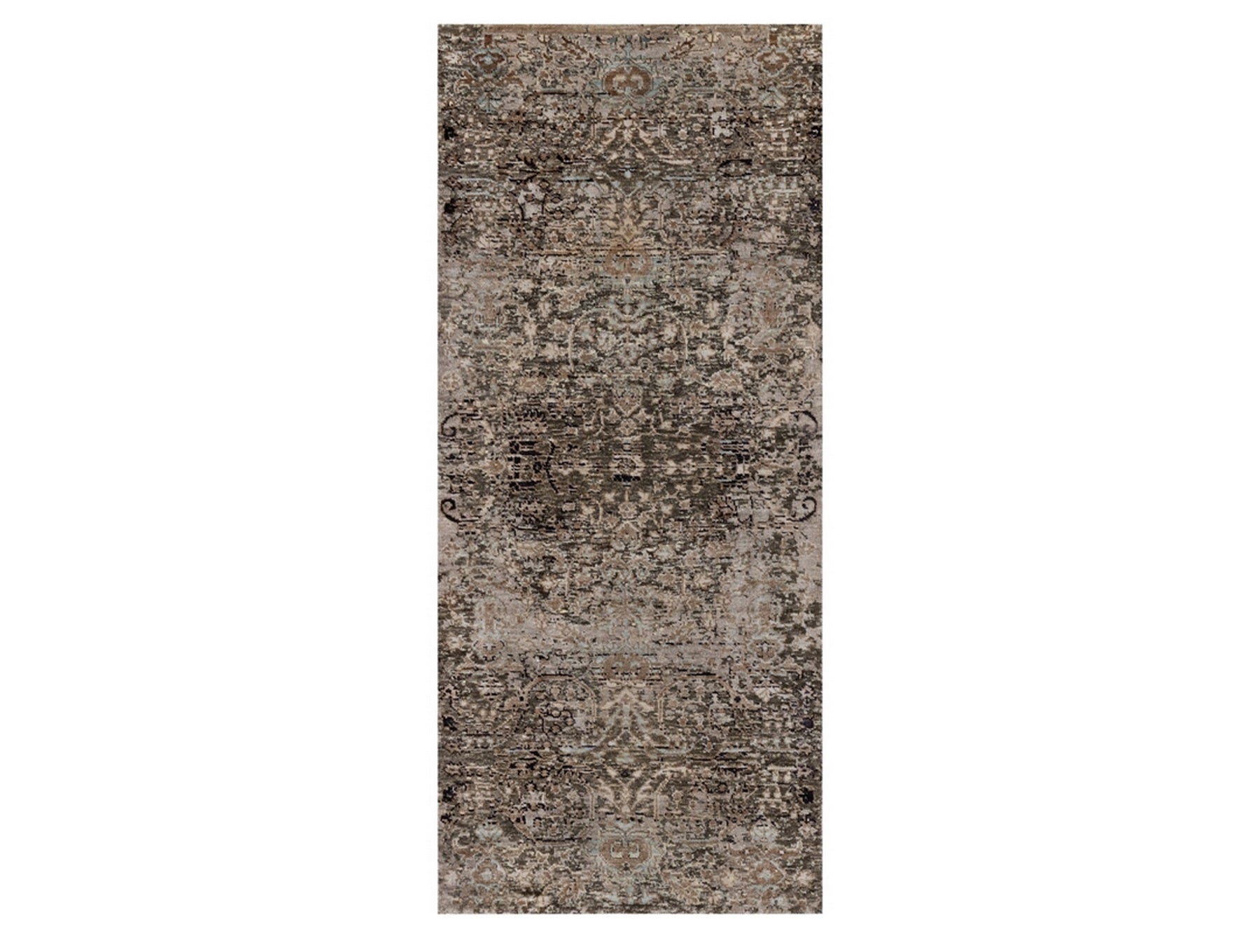 Brown 2'7" x 6'1" Transitional Hand knotted Wool/Silk Rug - Sku: O092066