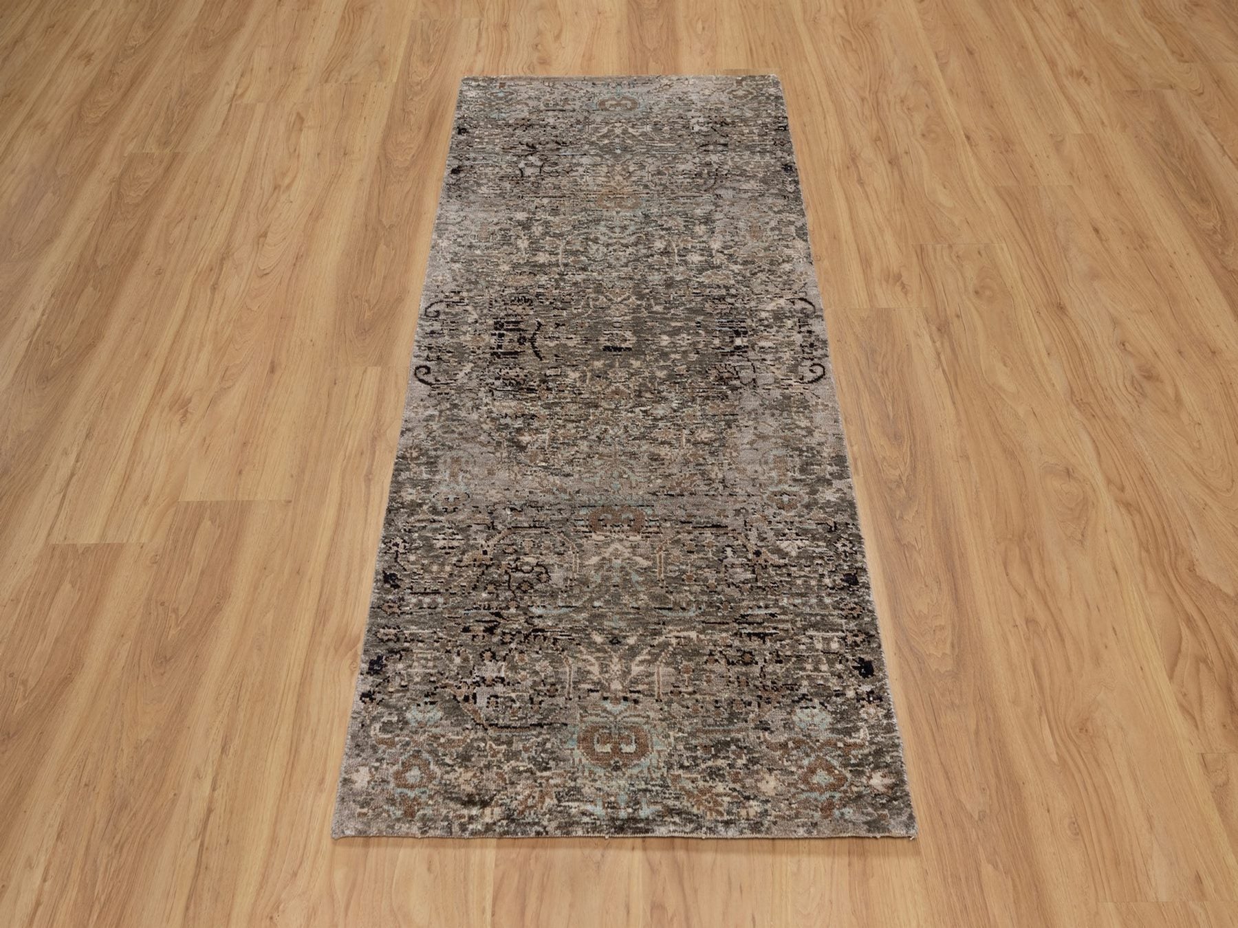 Brown 2'7" x 6'1" Transitional Hand knotted Wool/Silk Rug - Sku: O092066