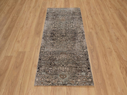 Brown 2'7" x 6'1" Transitional Hand knotted Wool/Silk Rug - Sku: O092066