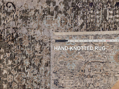 Brown 2'7" x 6'1" Transitional Hand knotted Wool/Silk Rug - Sku: O092066