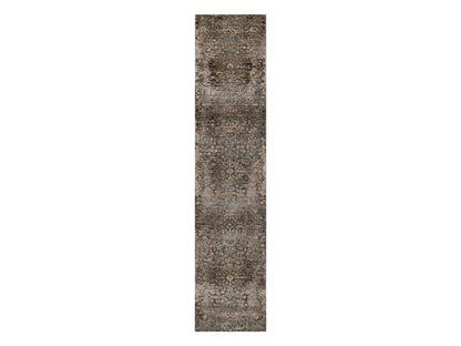 Brown 2'7" x 11'10" Transitional Hand knotted Wool/Silk Rug - Sku: O092068