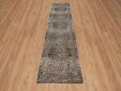 Brown 2'7" x 11'10" Transitional Hand knotted Wool/Silk Rug - Sku: O092068