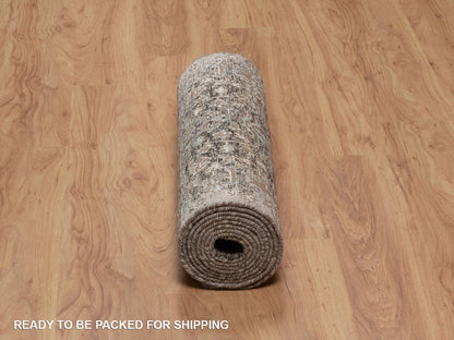 Brown 2'7" x 11'10" Transitional Hand knotted Wool/Silk Rug - Sku: O092068