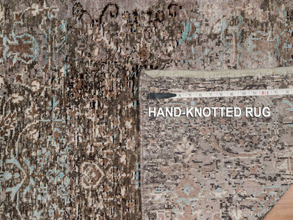 Brown 2'7" x 11'10" Transitional Hand knotted Wool/Silk Rug - Sku: O092068