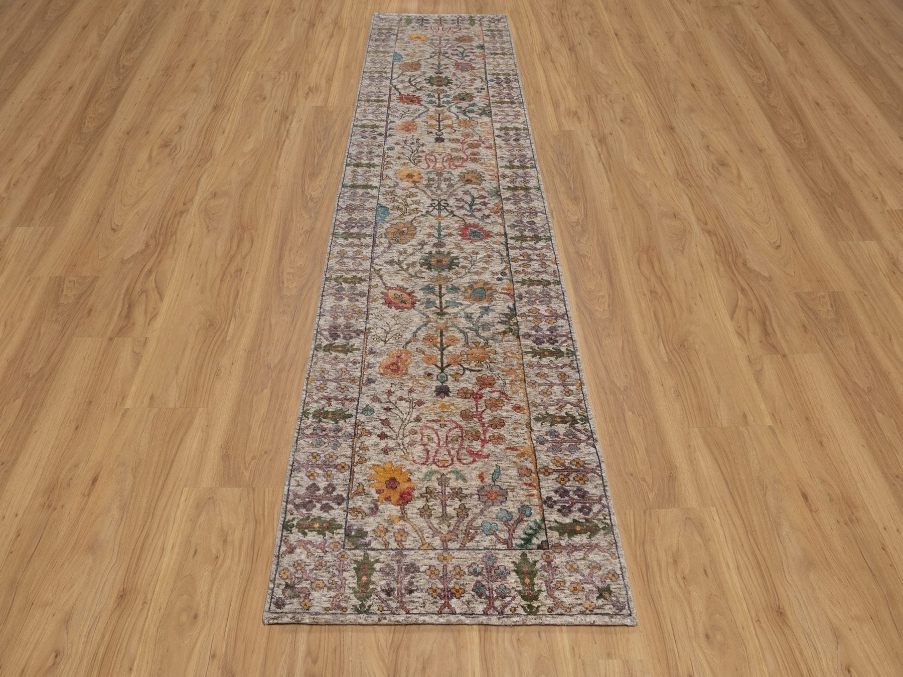 Transitional hand-knotted wool/silk runner in Ivory, 2'9" x 11'10" — SKU O092069 (view 2)