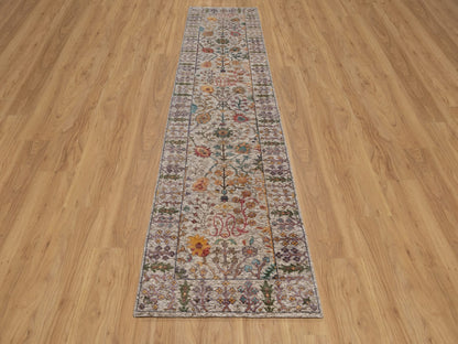 Transitional hand-knotted wool/silk runner in Ivory, 2'9" x 11'10" — SKU O092069 (view 2)