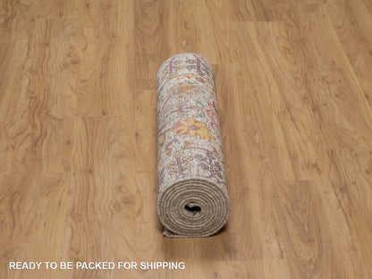 Transitional hand-knotted wool/silk runner in Ivory, 2'9" x 11'10" — SKU O092069 (view 6)