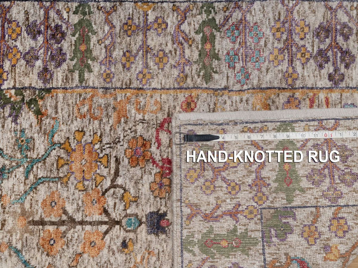 Transitional hand-knotted wool/silk runner in Ivory, 2'9" x 11'10" — SKU O092069 (view 8)