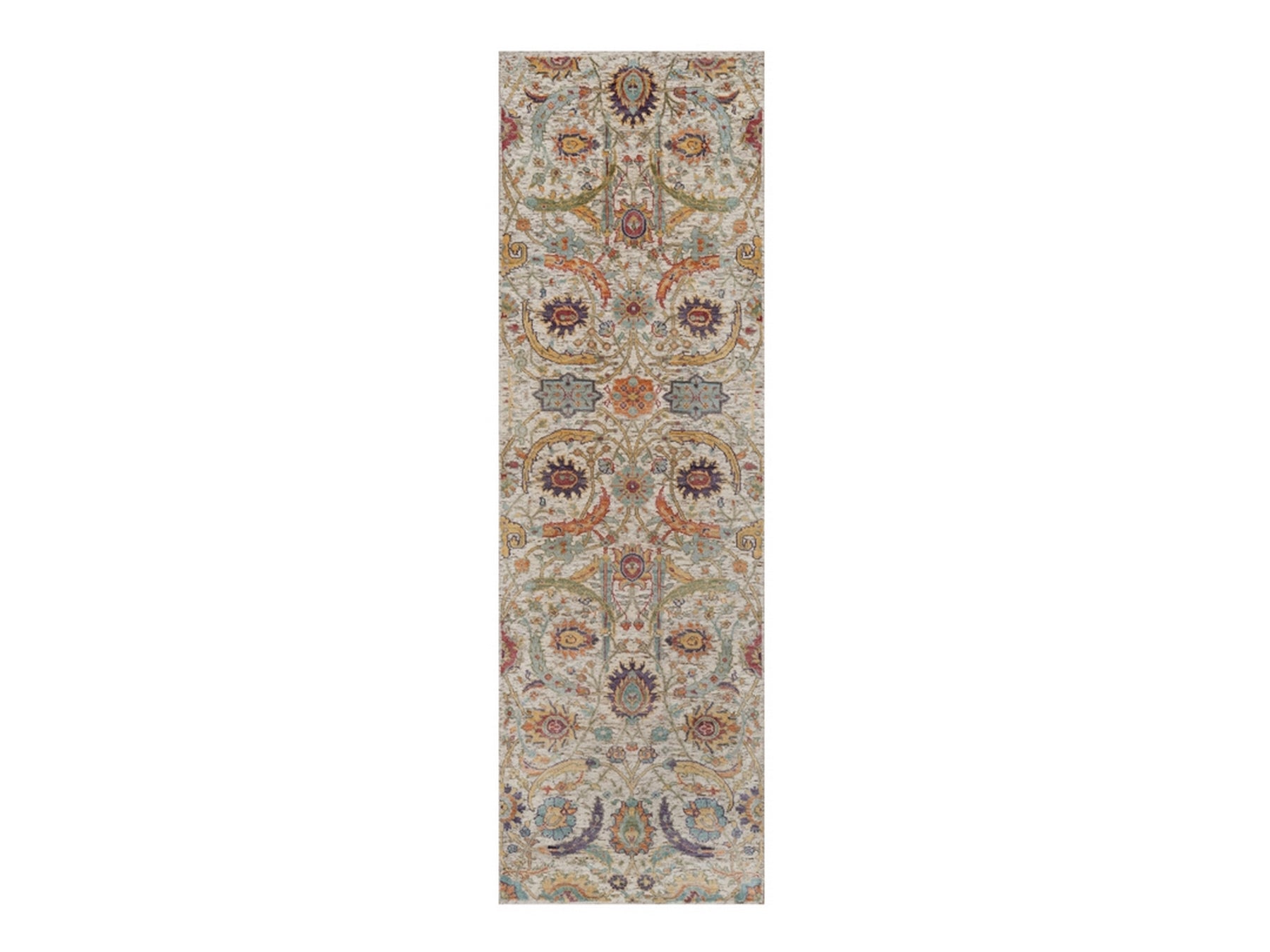 Ivory 2'6" x 8'2" Transitional Hand knotted Wool/Silk Rug - Sku: O092070