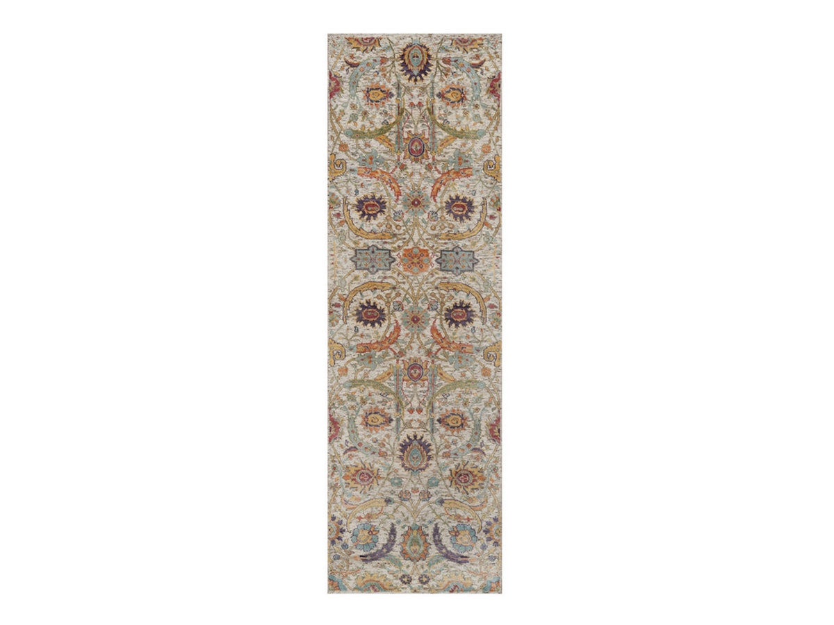 Transitional hand-knotted wool/silk runner in Ivory, 2'6" x 8'2" — SKU O092070