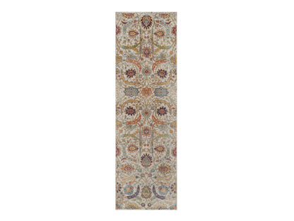 Transitional hand-knotted wool/silk runner in Ivory, 2'6" x 8'2" — SKU O092070