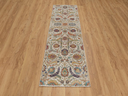 Transitional hand-knotted wool/silk runner in Ivory, 2'6" x 8'2" — SKU O092070 (view 2)