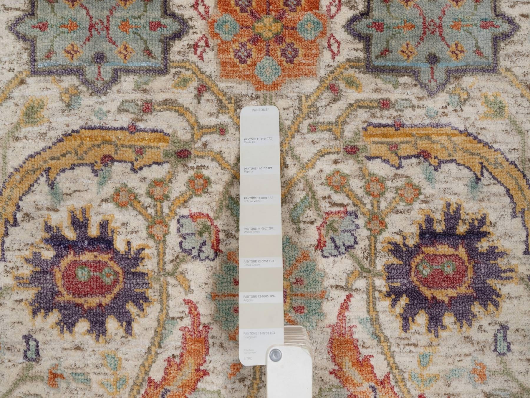 Transitional hand-knotted wool/silk runner in Ivory, 2'6" x 8'2" — SKU O092070 (view 4)