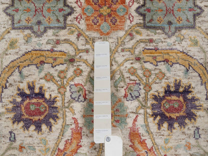 Transitional hand-knotted wool/silk runner in Ivory, 2'6" x 8'2" — SKU O092070 (view 4)