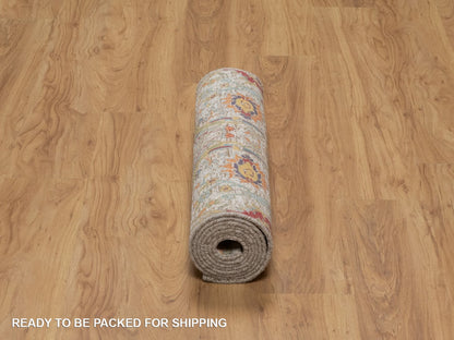 Transitional hand-knotted wool/silk runner in Ivory, 2'6" x 8'2" — SKU O092070 (view 6)