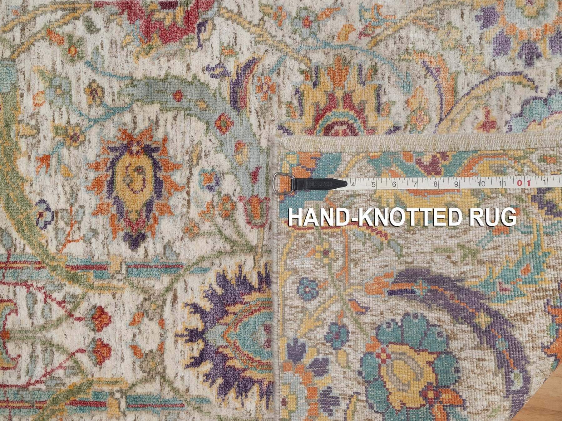 Transitional hand-knotted wool/silk runner in Ivory, 2'6" x 8'2" — SKU O092070 (view 8)