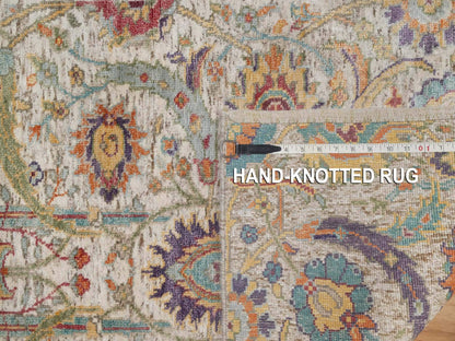 Transitional hand-knotted wool/silk runner in Ivory, 2'6" x 8'2" — SKU O092070 (view 8)
