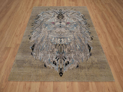 Brown 5'3" x 7'0" Modern and Contemporary Hand knotted Wool/Silk Rug - Sku: O092072