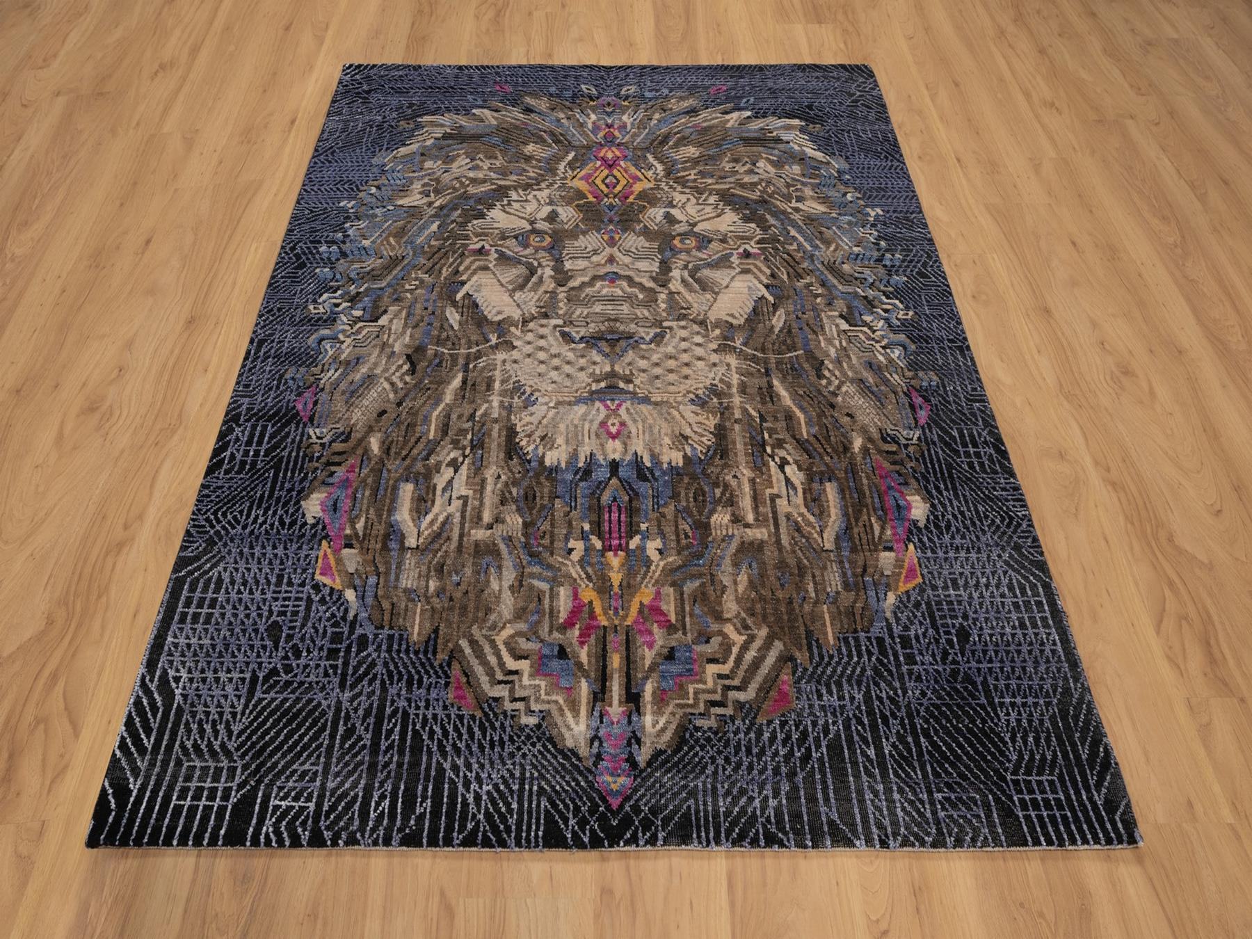 Black 5'3" x 7'1" Modern and Contemporary Hand knotted Wool/Silk Rug - Sku: O092073