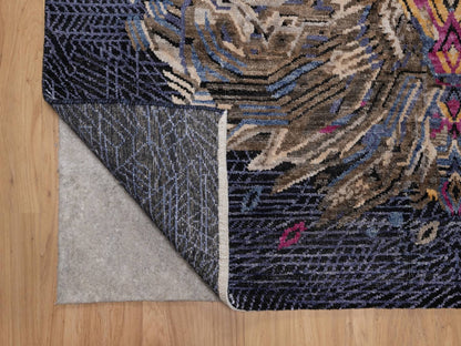 Black 5'3" x 7'1" Modern and Contemporary Hand knotted Wool/Silk Rug - Sku: O092073