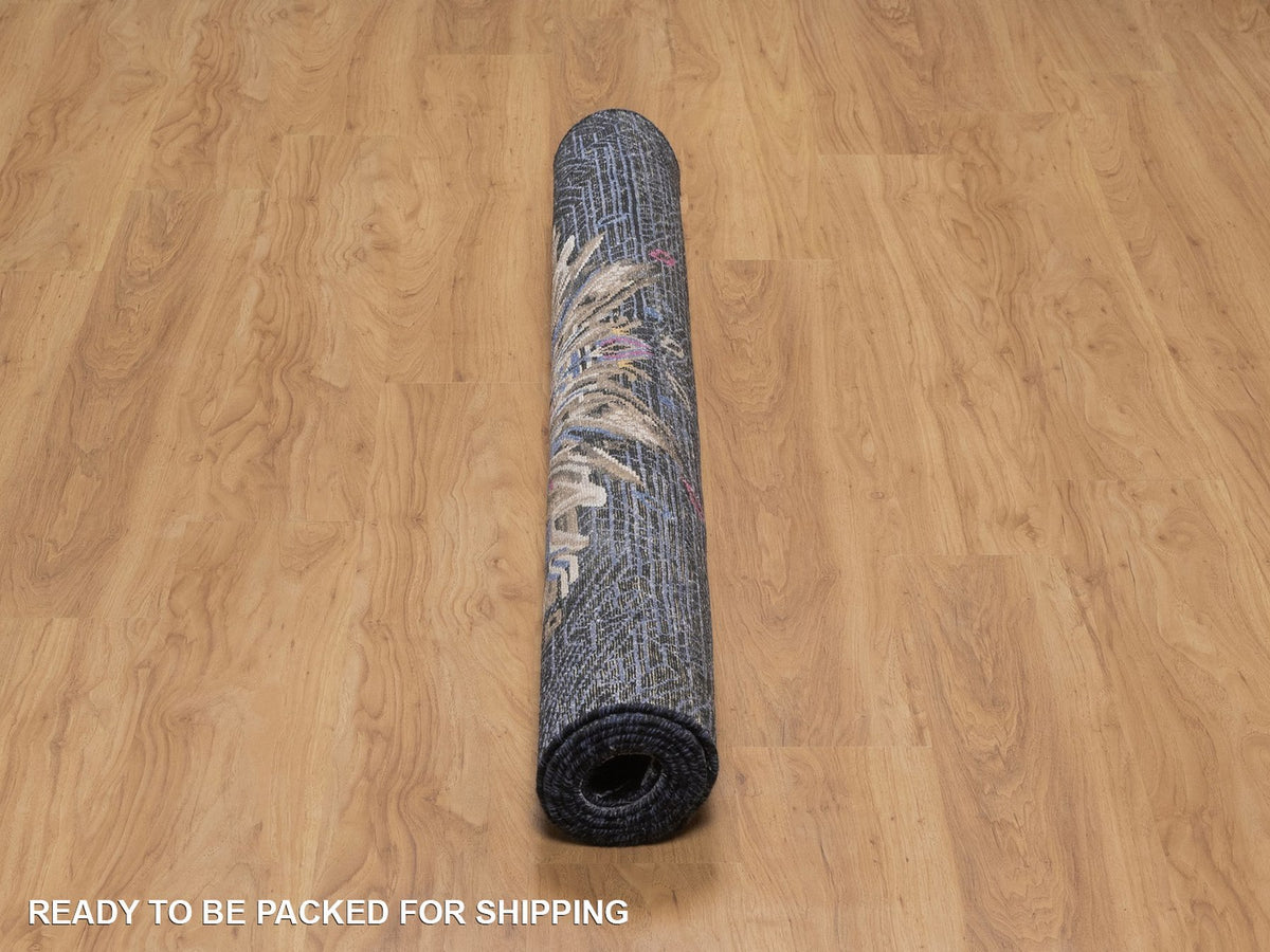 Modern / Contemporary hand-knotted wool/silk rug in Black, 5'3" x 7'1" — SKU O092073 (view 6)