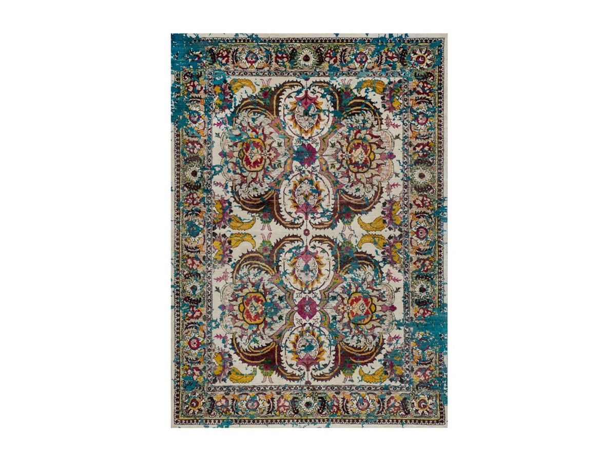 Transitional hand-knotted wool/silk rug in Ivory & Green, 4'11" x 7'1" — SKU O092074