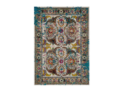 Transitional hand-knotted wool/silk rug in Ivory & Green, 4'11" x 7'1" — SKU O092074