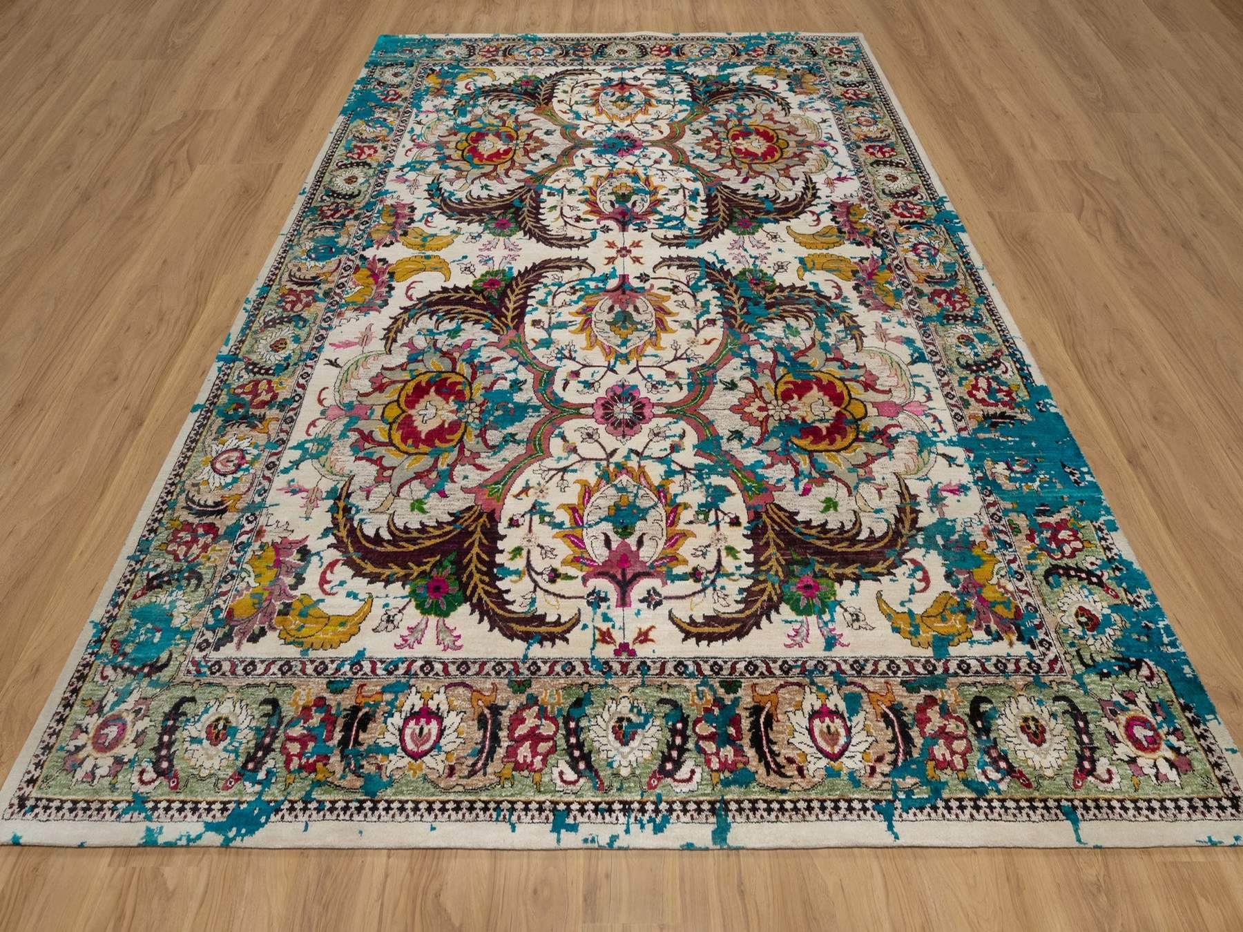 Ivory 8'11" x 11'11" Transitional Hand knotted Wool/Silk Rug - Sku: O092075