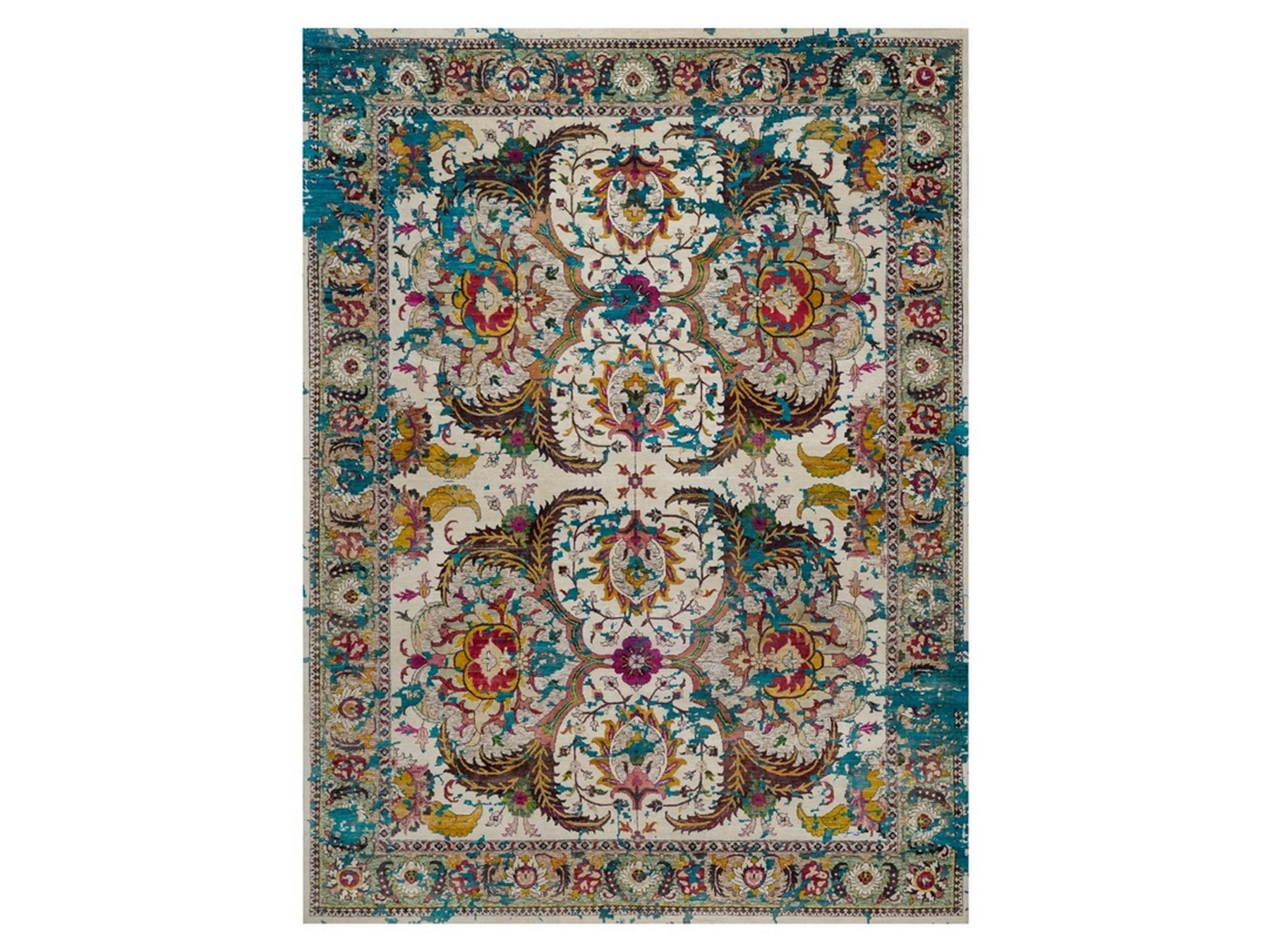 Transitional hand-knotted wool/silk rug in Ivory & Green, 8'11" x 12'2" — SKU O092076